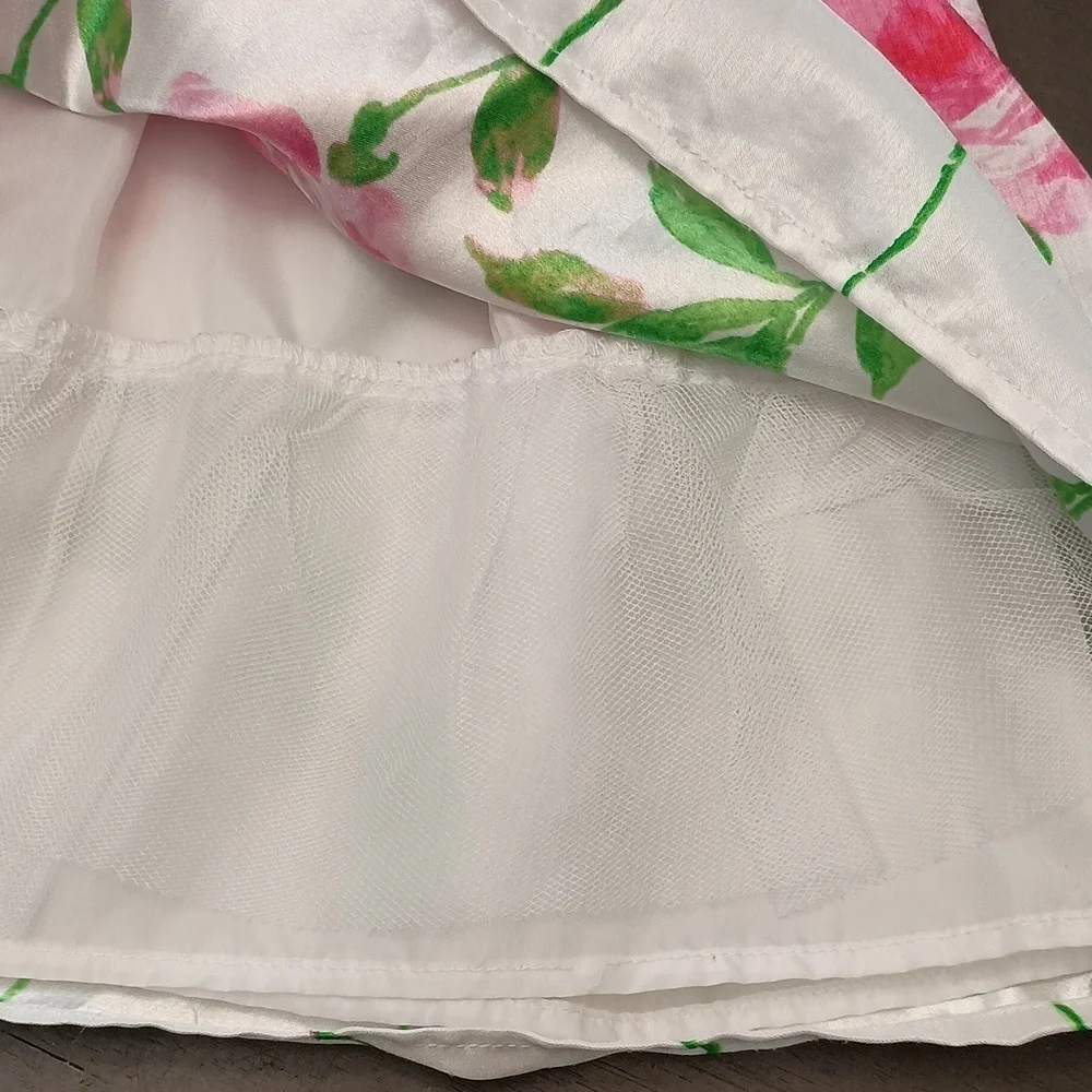 Holiday Editions White Dress with Pink and Green Floral Design